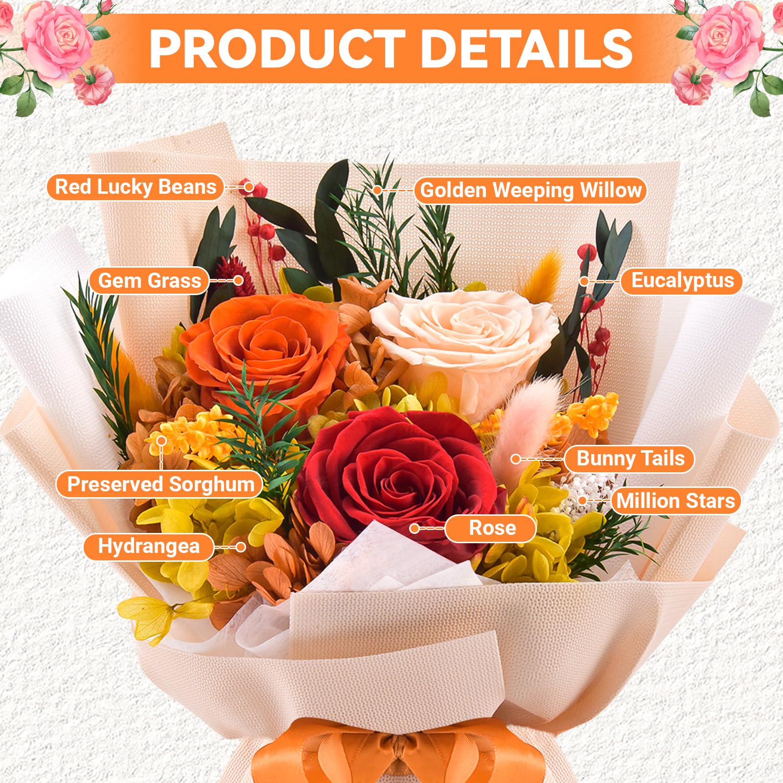 Gnifot preserved flowers bouquet premium gift box arriving ready to gift.
