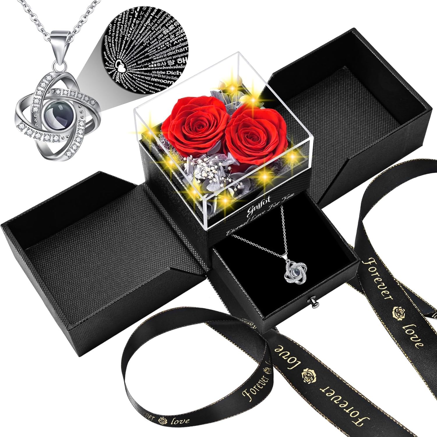 Gnifot preserved rose necklace gift box, a timeless keepsake for anniversaries and special occasions