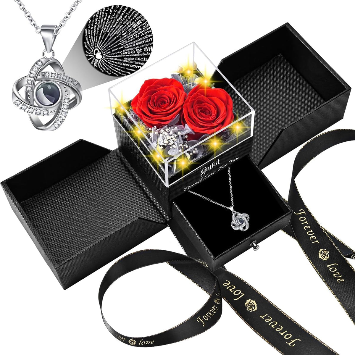 Gnifot preserved rose necklace gift box, a timeless keepsake for anniversaries and special occasions