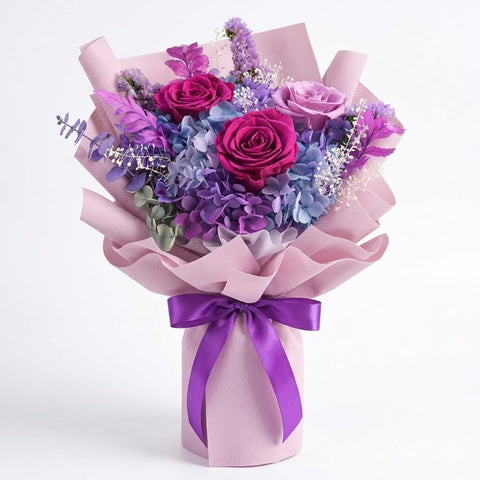 Gnifot preserved roses bouquet in purple, vibrant for years without water or sun.