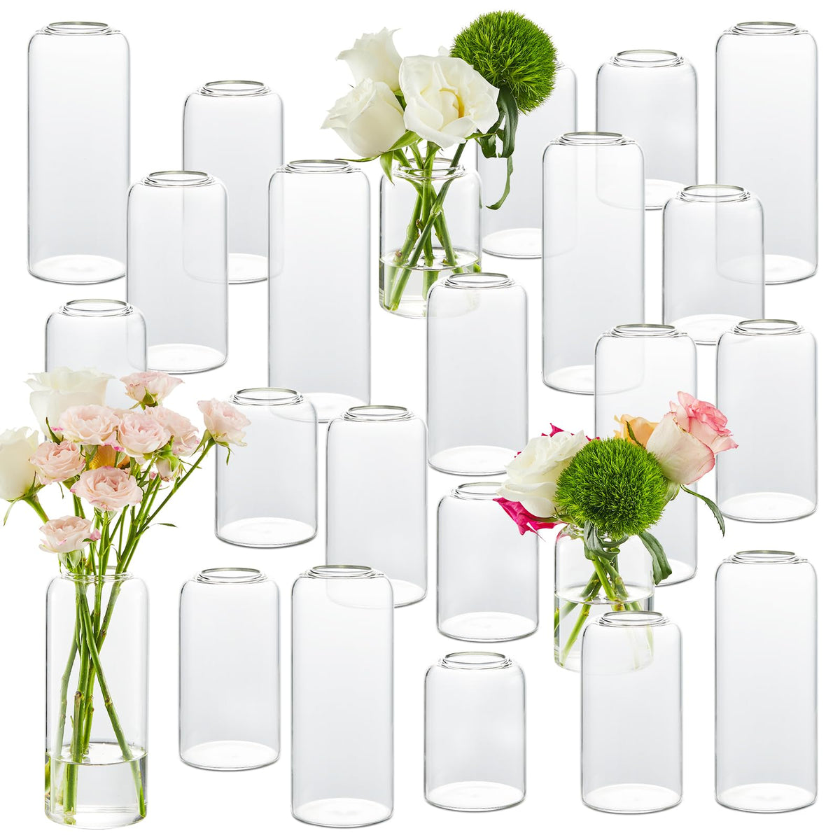 GNILLKO Glass Bud Vases 24-pack full view for versatile centerpieces