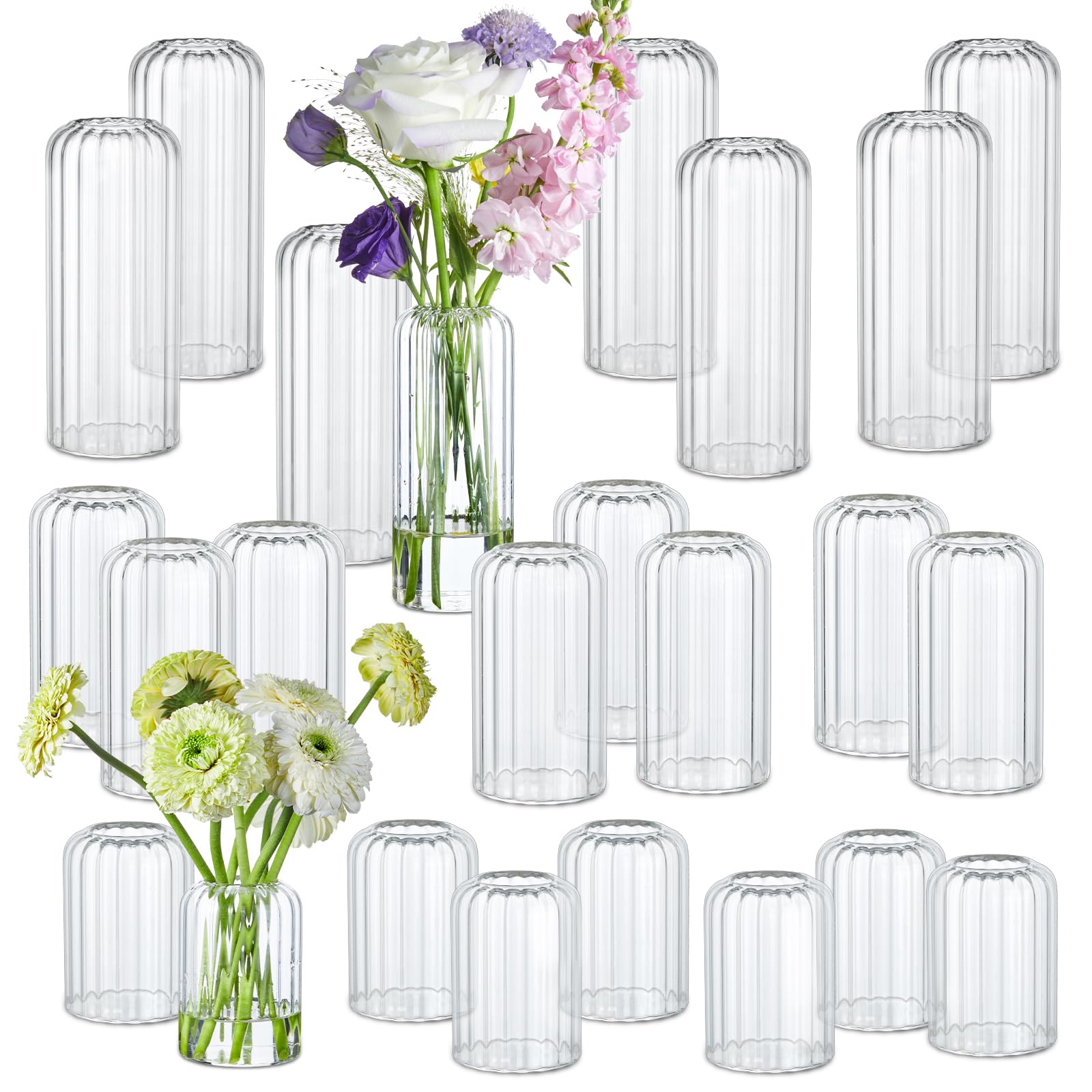 GNILLKO ribbed glass bud vase 3.9 inches for refined centerpieces.