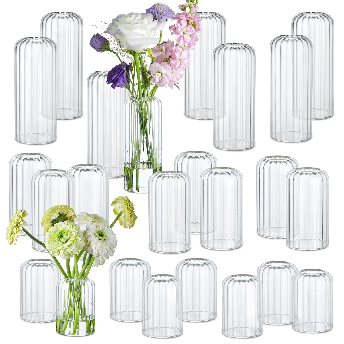 GNILLKO ribbed glass bud vase 3.9 inches for refined centerpieces.