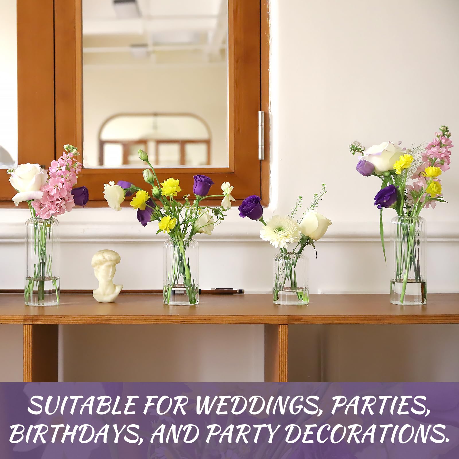 GNILLKO wedding table decor setup with slim, elegant vases.