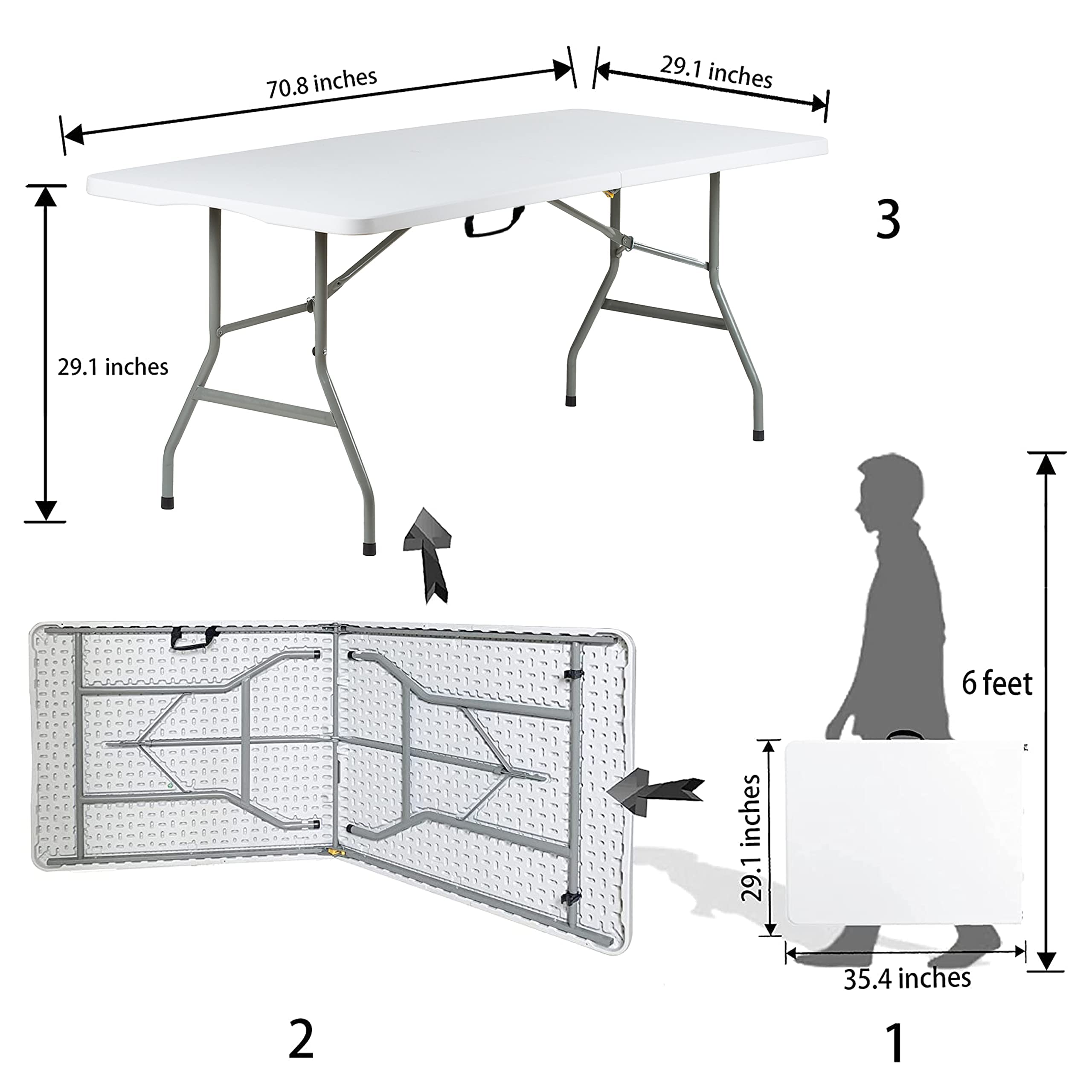 Go-Trio 6ft table folded into a compact cube for easy storage.