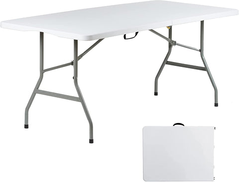Go-Trio 6ft folding table opened for events with a sturdy frame, great for parties.