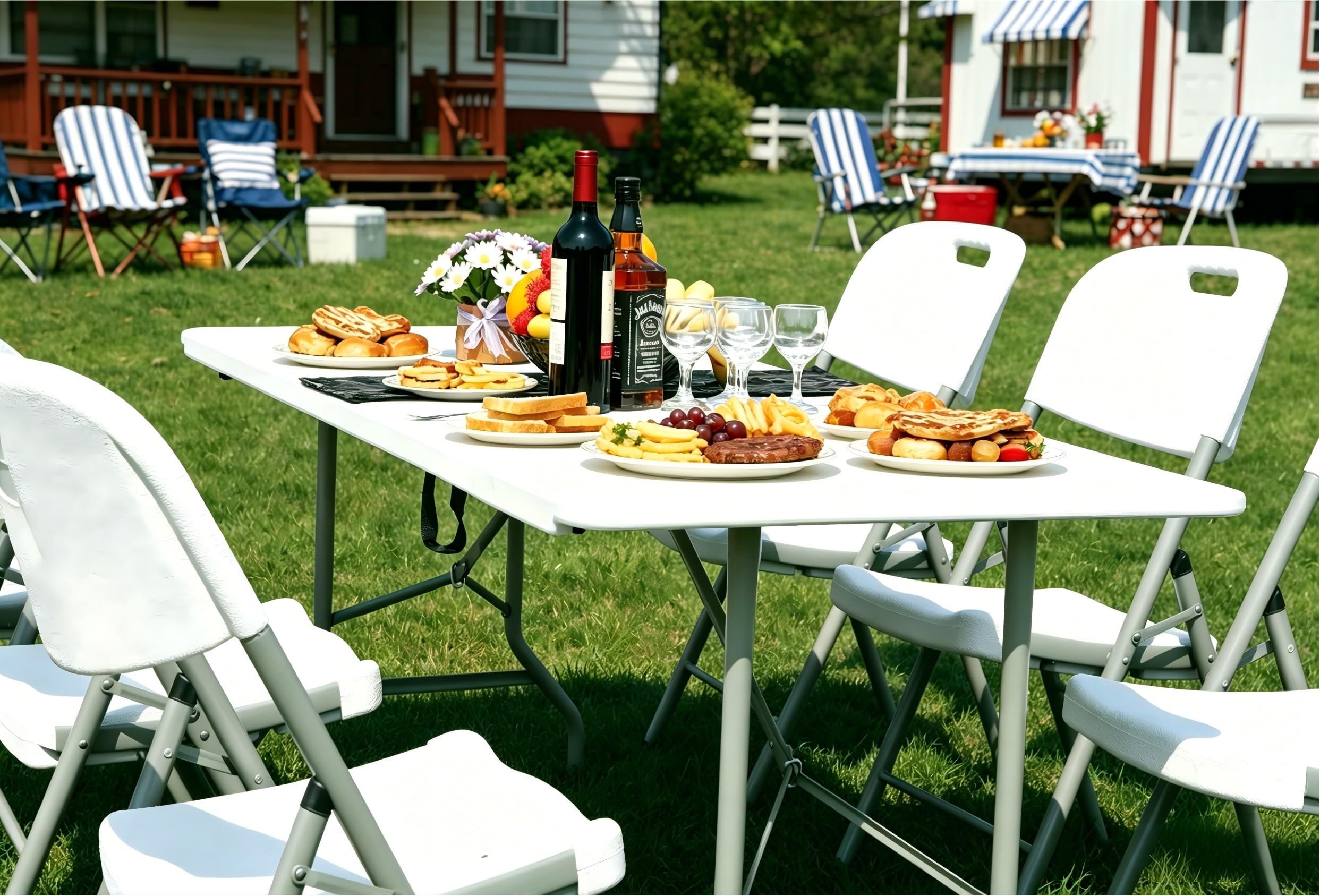 Go-Trio 6ft table outdoors ready for patio catering.