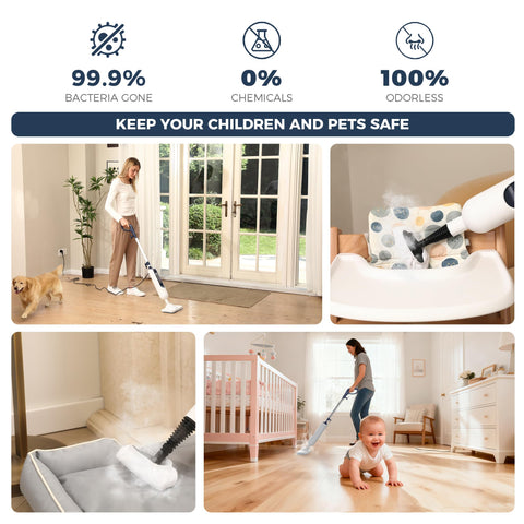 GOATCLEAN steam mop with 212F deep-clean capability for tough grease and grime.