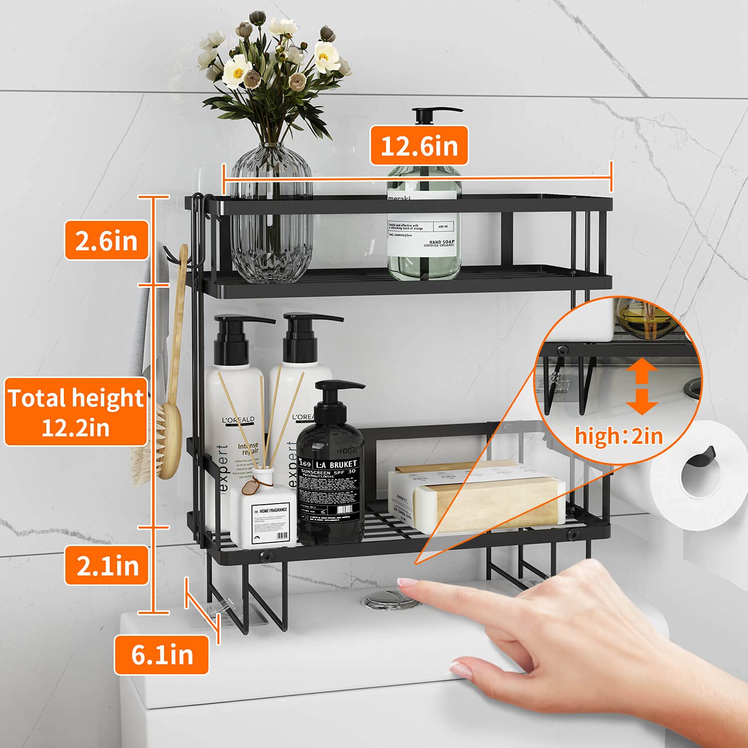 Godboat toilet shelf storage areas provide organized space for toiletries and essentials.