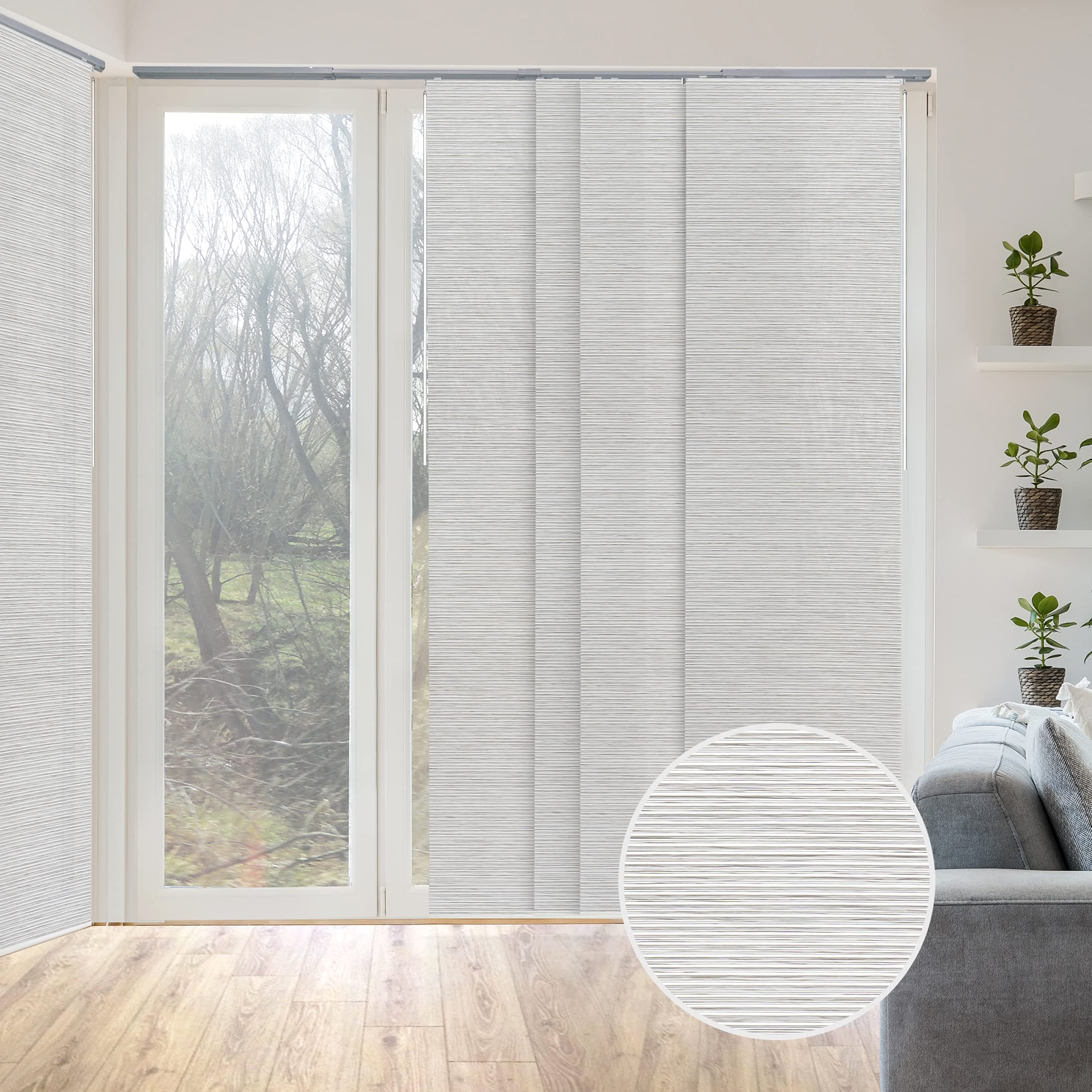 GoDear Design adjustable vertical blinds track demonstrates flexible width control for wide openings.
