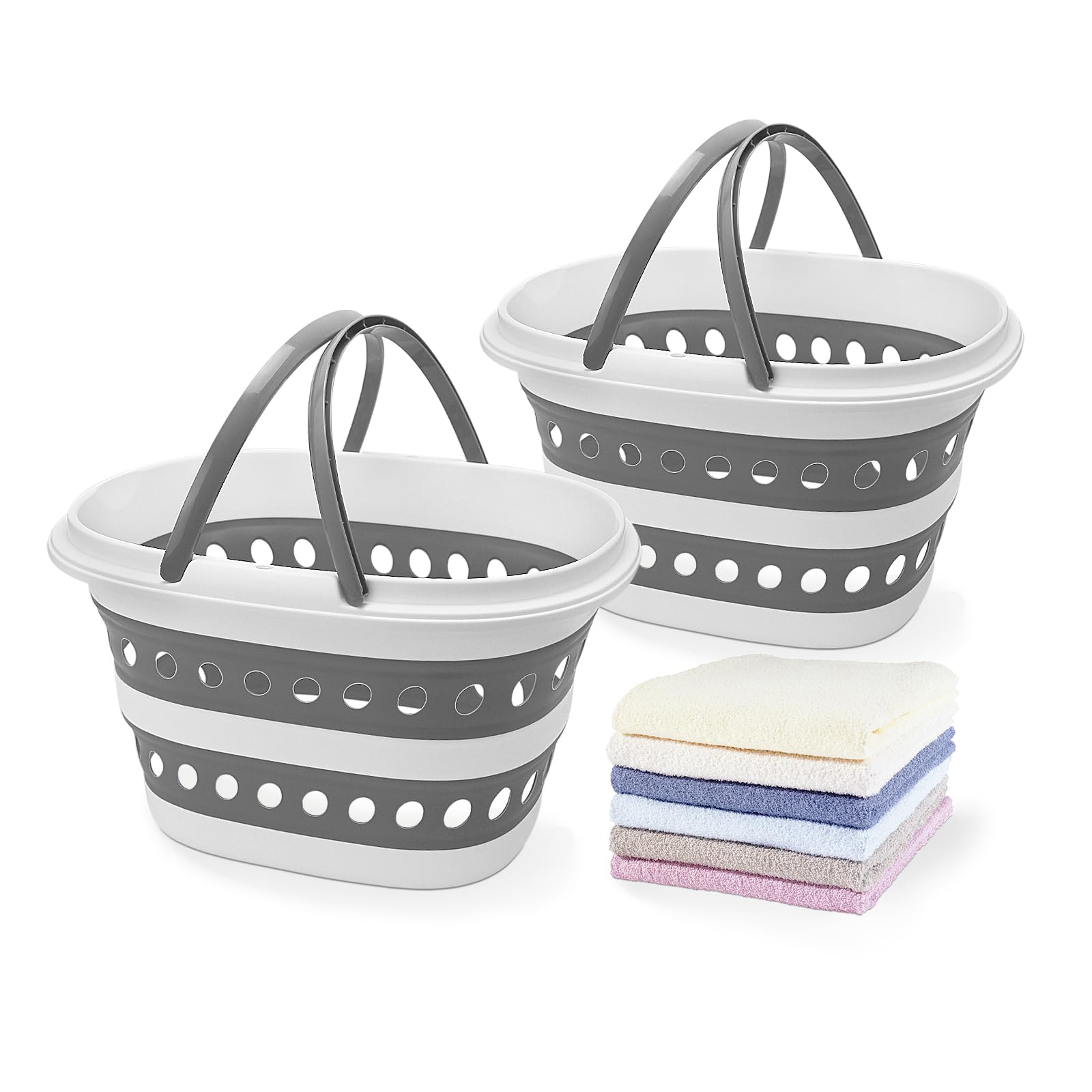 Goderewild 2-pack compact collapsible laundry baskets in gray, perfect for space-saving storage.