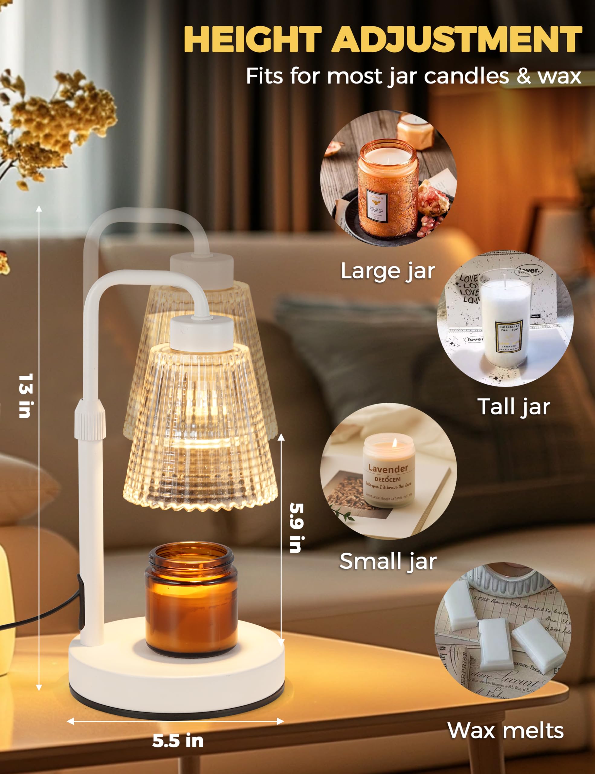 GODONLIF candle warmer lamp adjustable pole fits jars of different sizes.