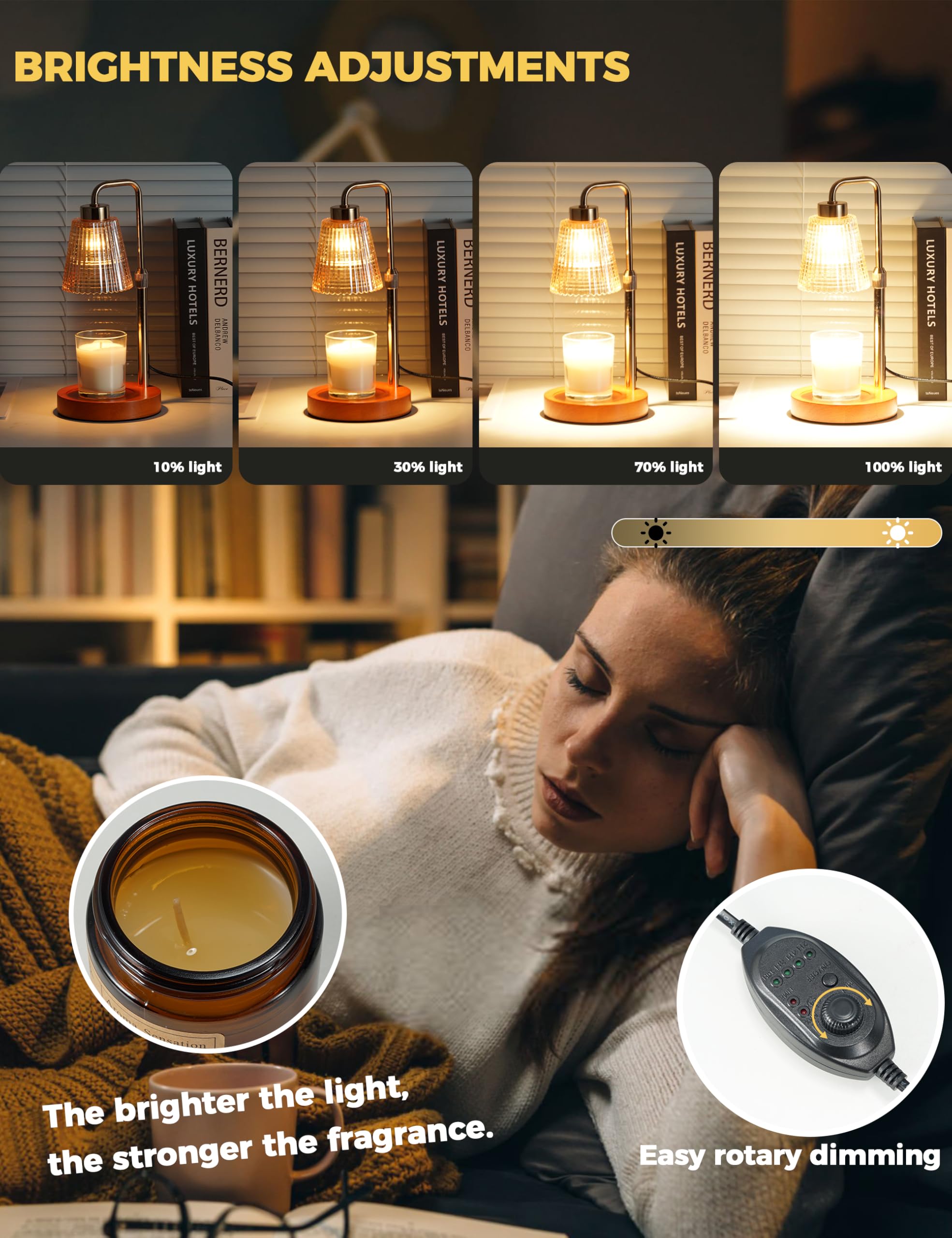 GODONLIF Candle Warmer Lamp dimmer control enables personalized mood lighting