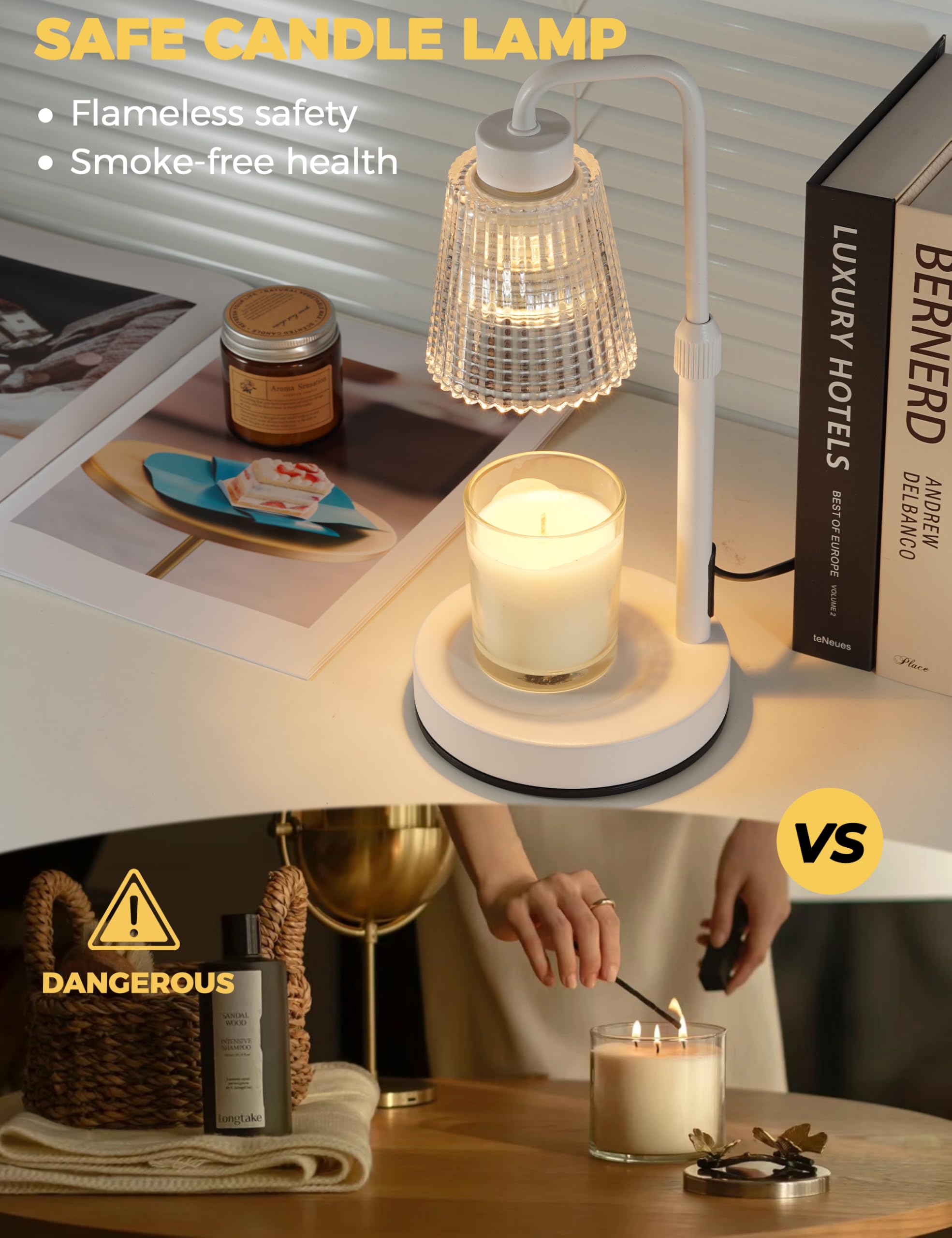 GODONLIF candle warmer lamp glass shade enhances modern decor and warm light.