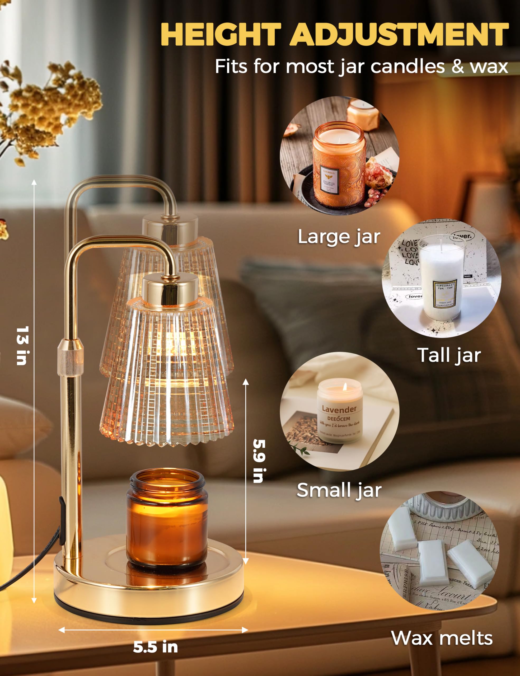 GODONLIF candle warmer lamp height adjustable pole fits jar candles