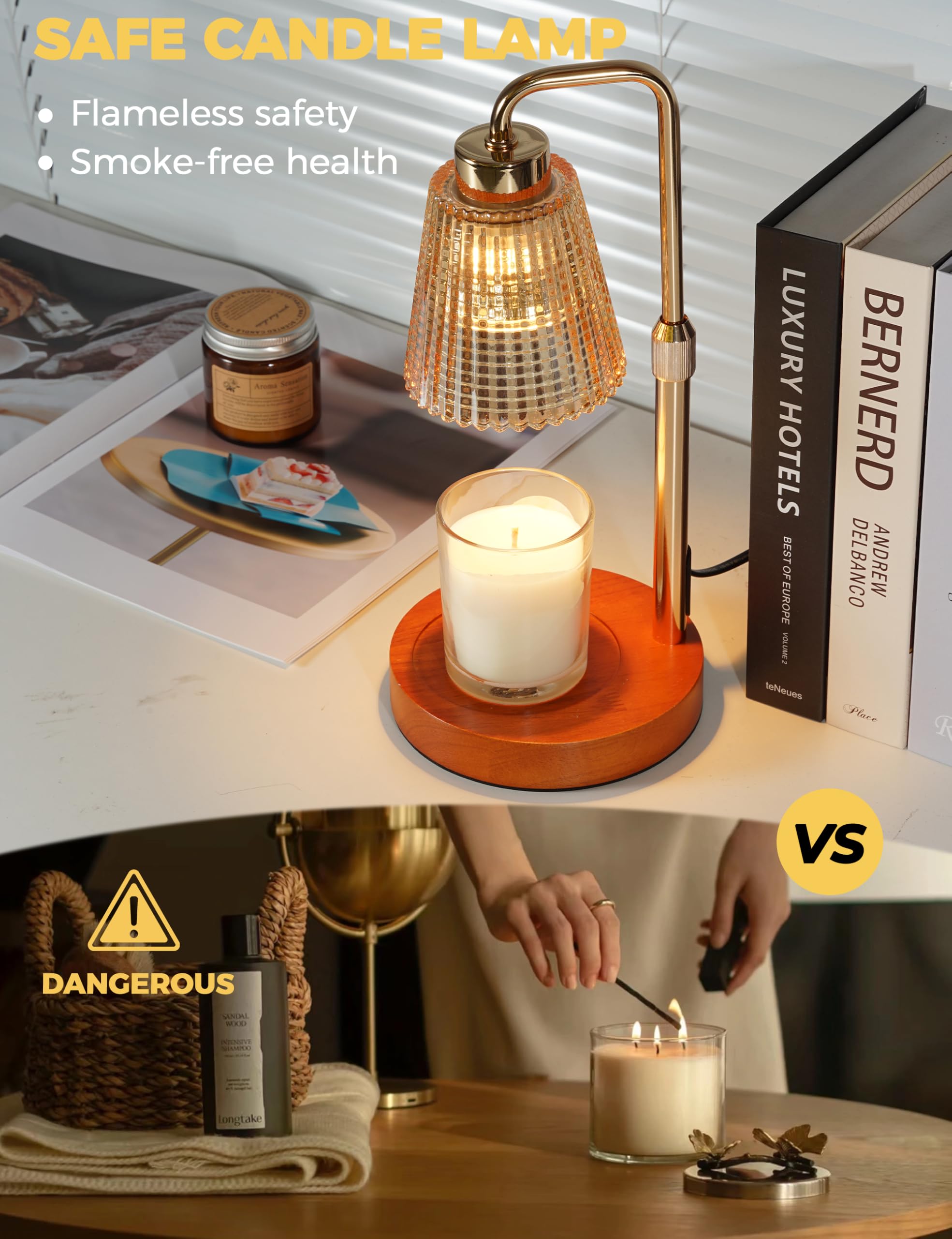 GODONLIF Candle Warmer Lamp top view reveals elegant glass shade for modern decor