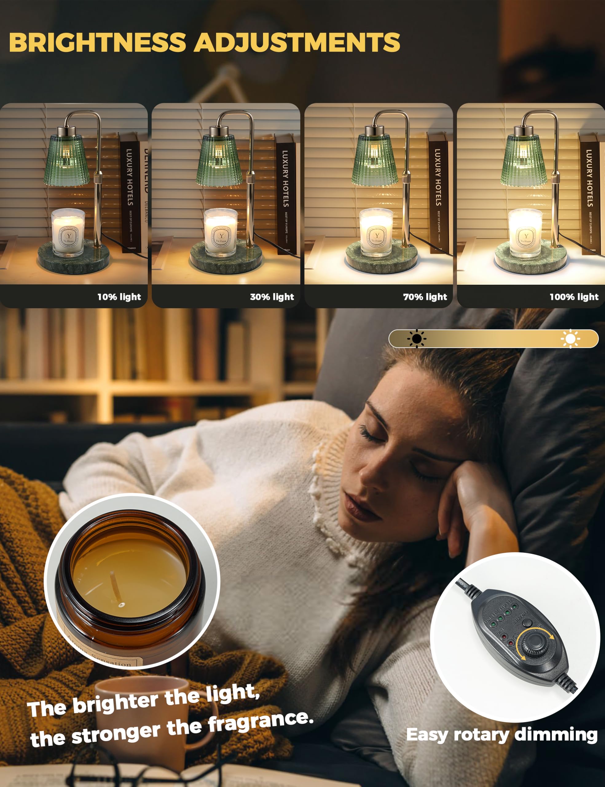 GODONLIF dimmable timer candle warmer for customizable mood lighting.