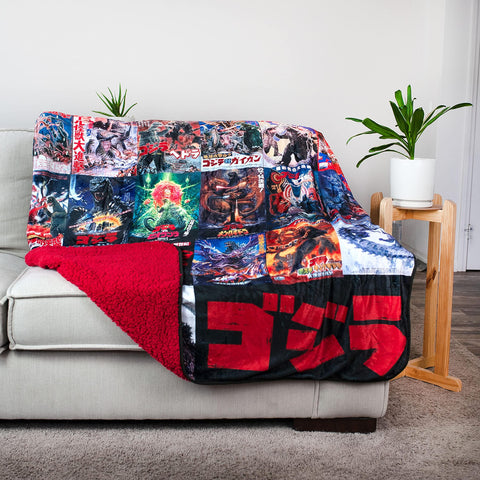 Godzilla collage poster design throw blanket adds dramatic style to living spaces.
