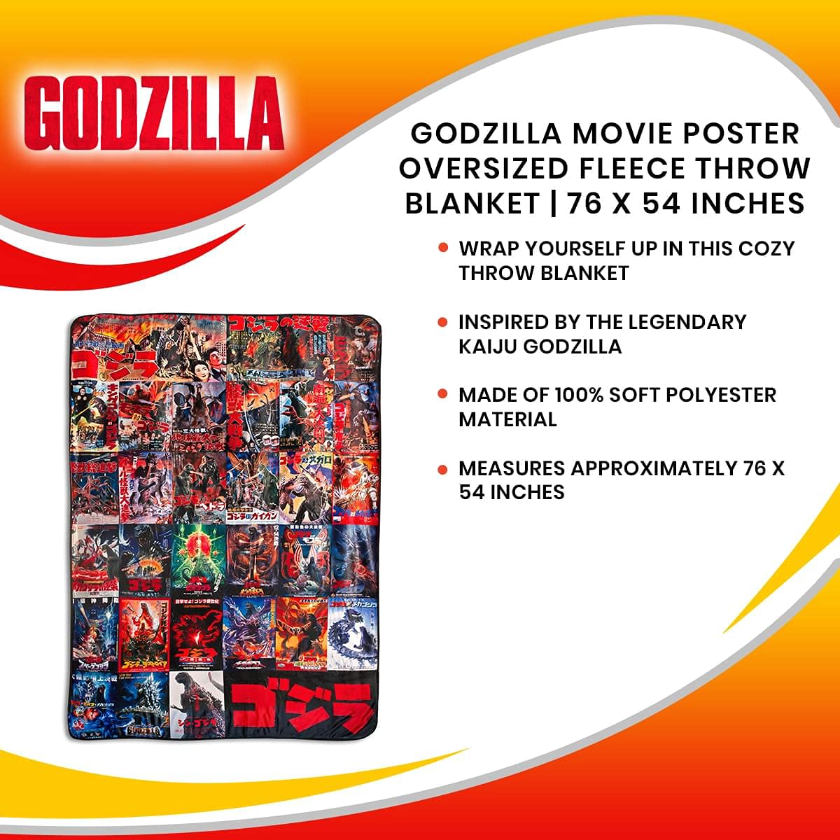 Godzilla red oversized snuggle blanket ideal for movie marathons.