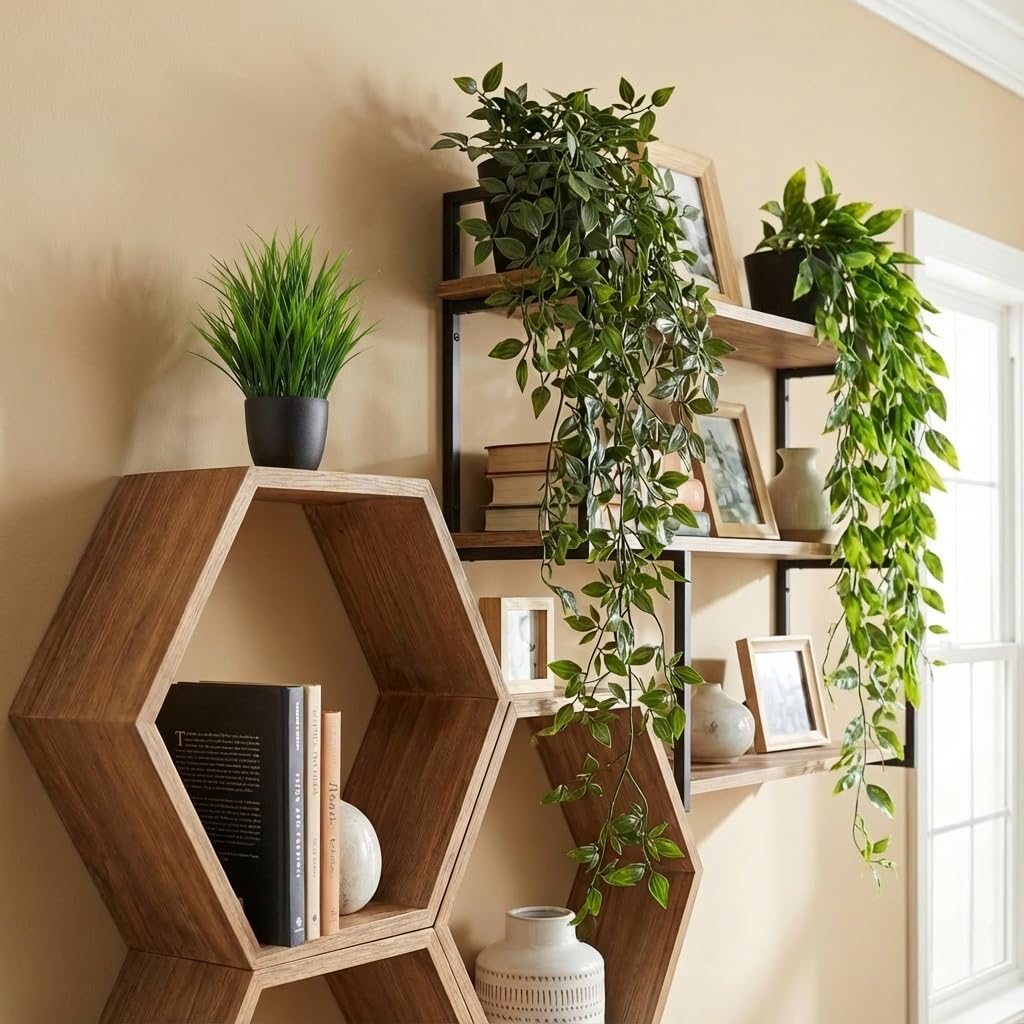 GOEJGSDJ 5-pack wall plants with fern for living room ambiance