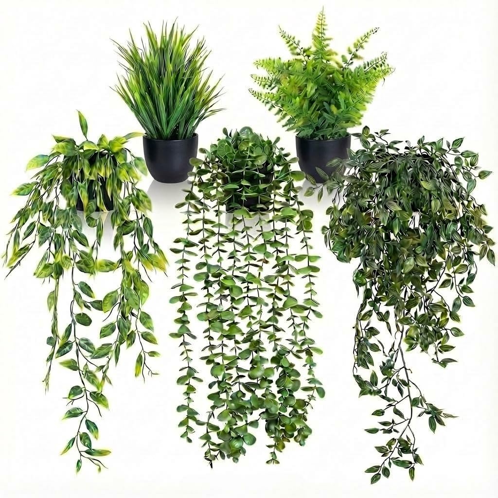 GOEJGSDJ 5-pack wall plants with upright grass for desk decor