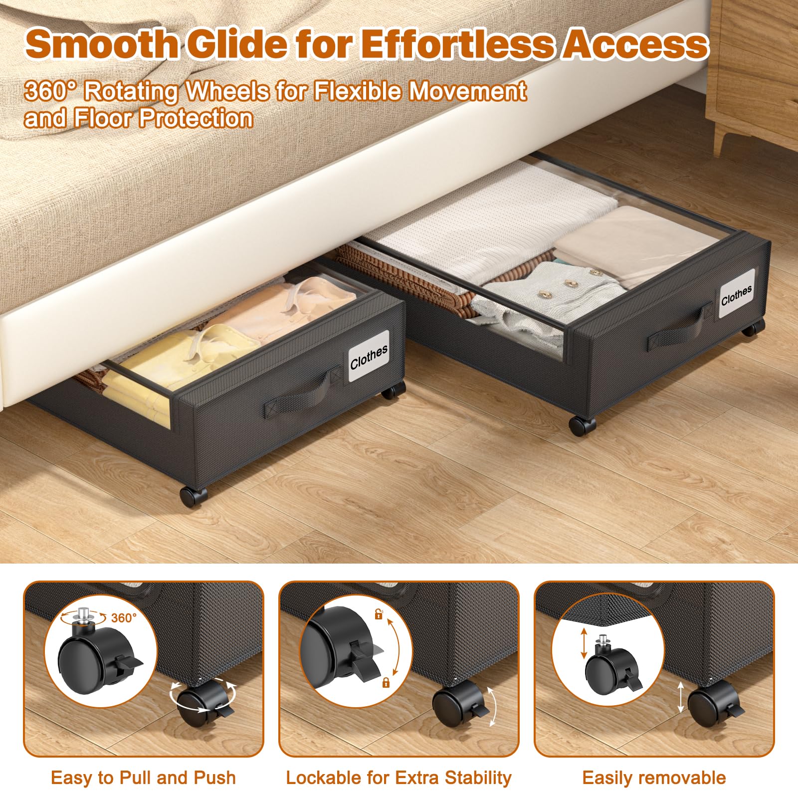 GoFujuco under-bed storage with metal frame provides durable support for heavy items.