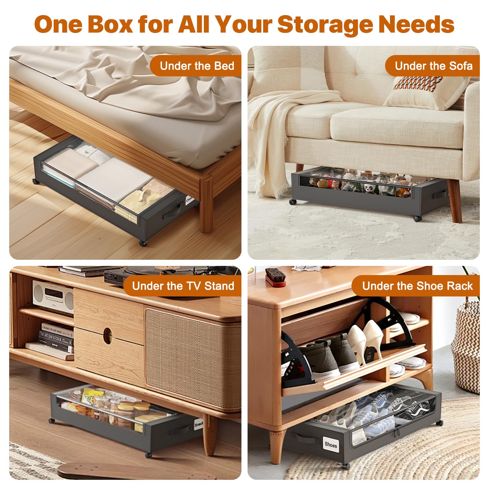 GoFujuco under-bed storage with transparent lid window to view contents at a glance.