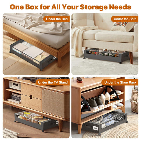 GoFujuco under-bed storage with transparent lid window to view contents at a glance.