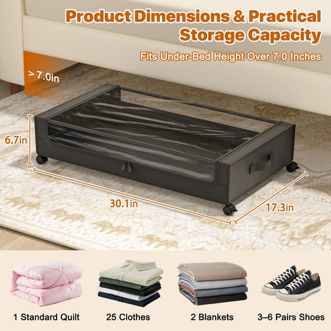 GoFujuco XXL under-bed storage with clear lids for quick content identification.