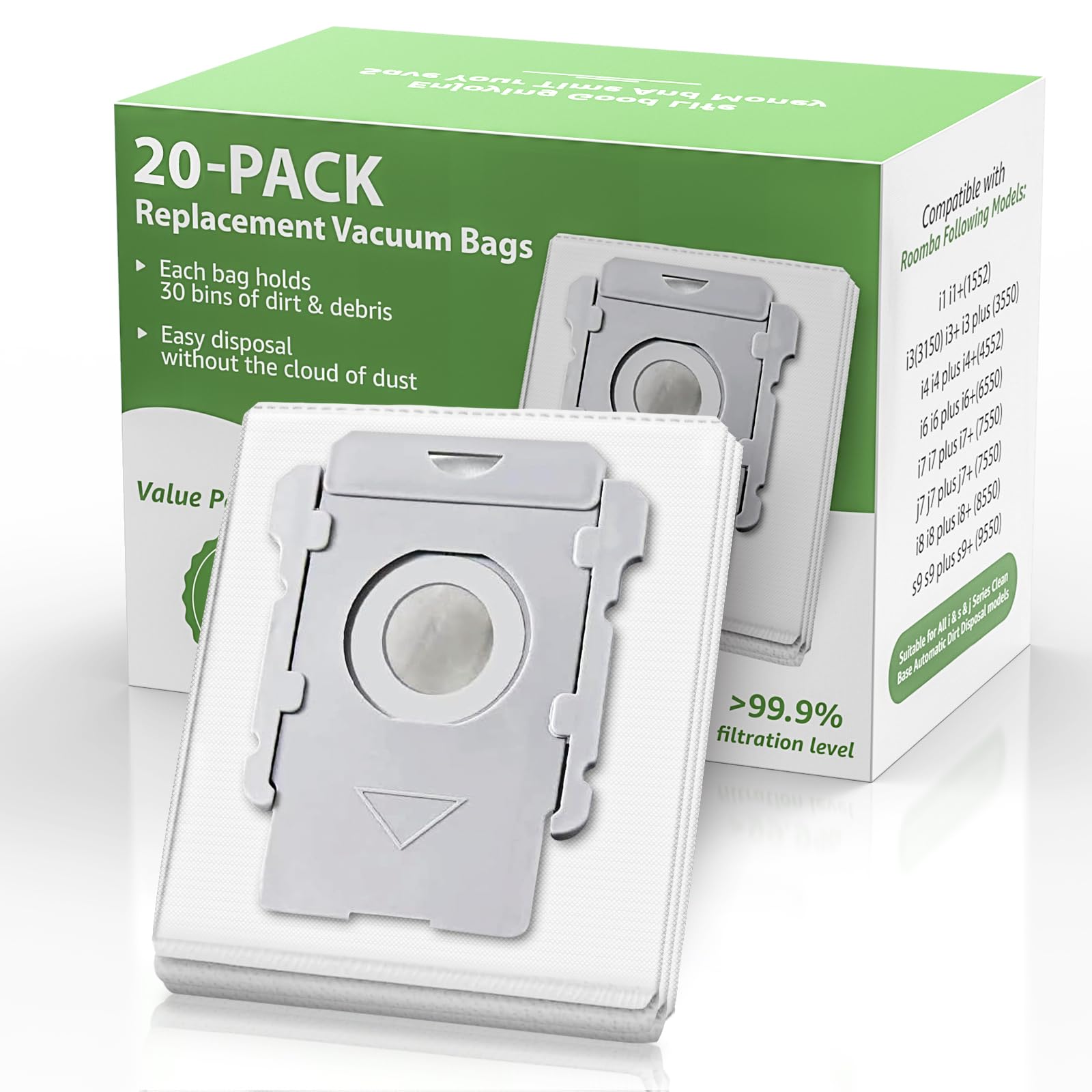 Gofwe Roomba bags 20-pack front view for easy replacement and dust containment.