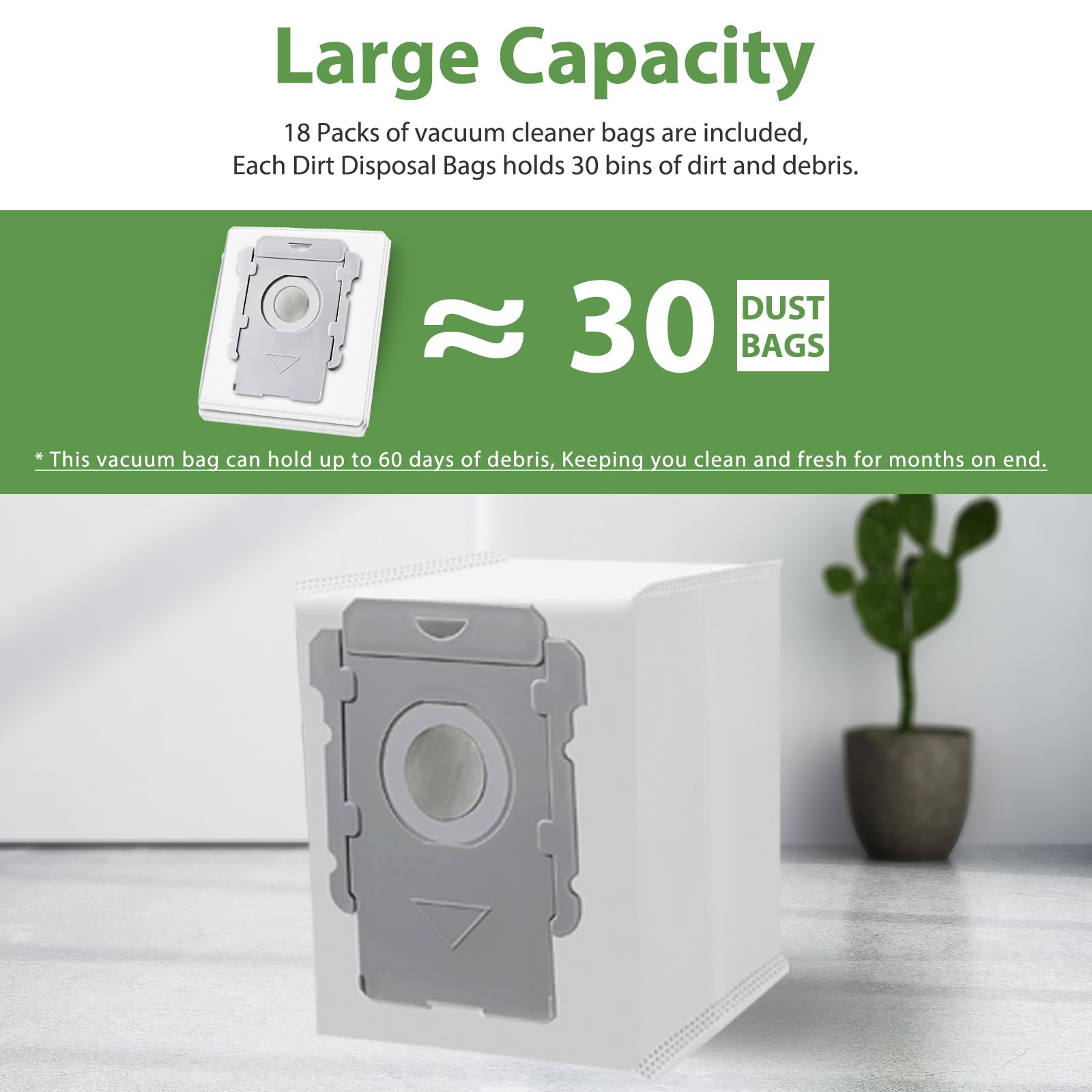Gofwe Roomba bags hold up to 30 dust boxes, supporting steady suction.