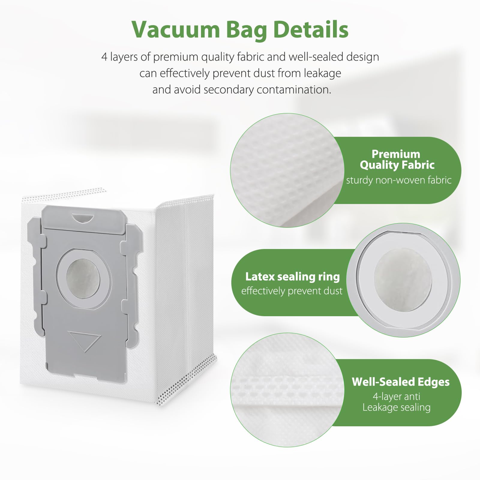 Gofwe Roomba bags pack contents and i/S/J series compatibility.