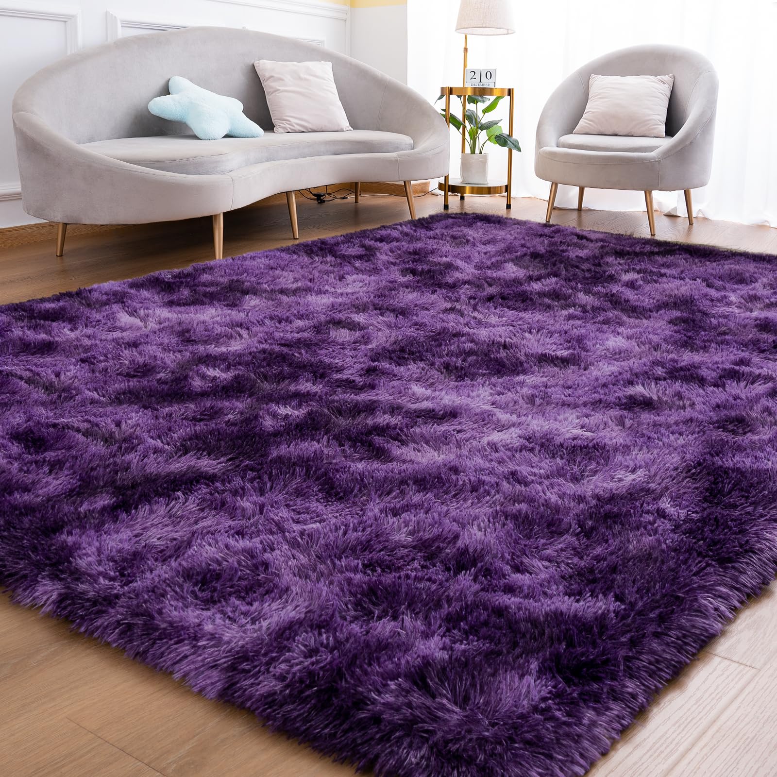 Goideal fluffy rug in purple for a cozy bedroom 5x7