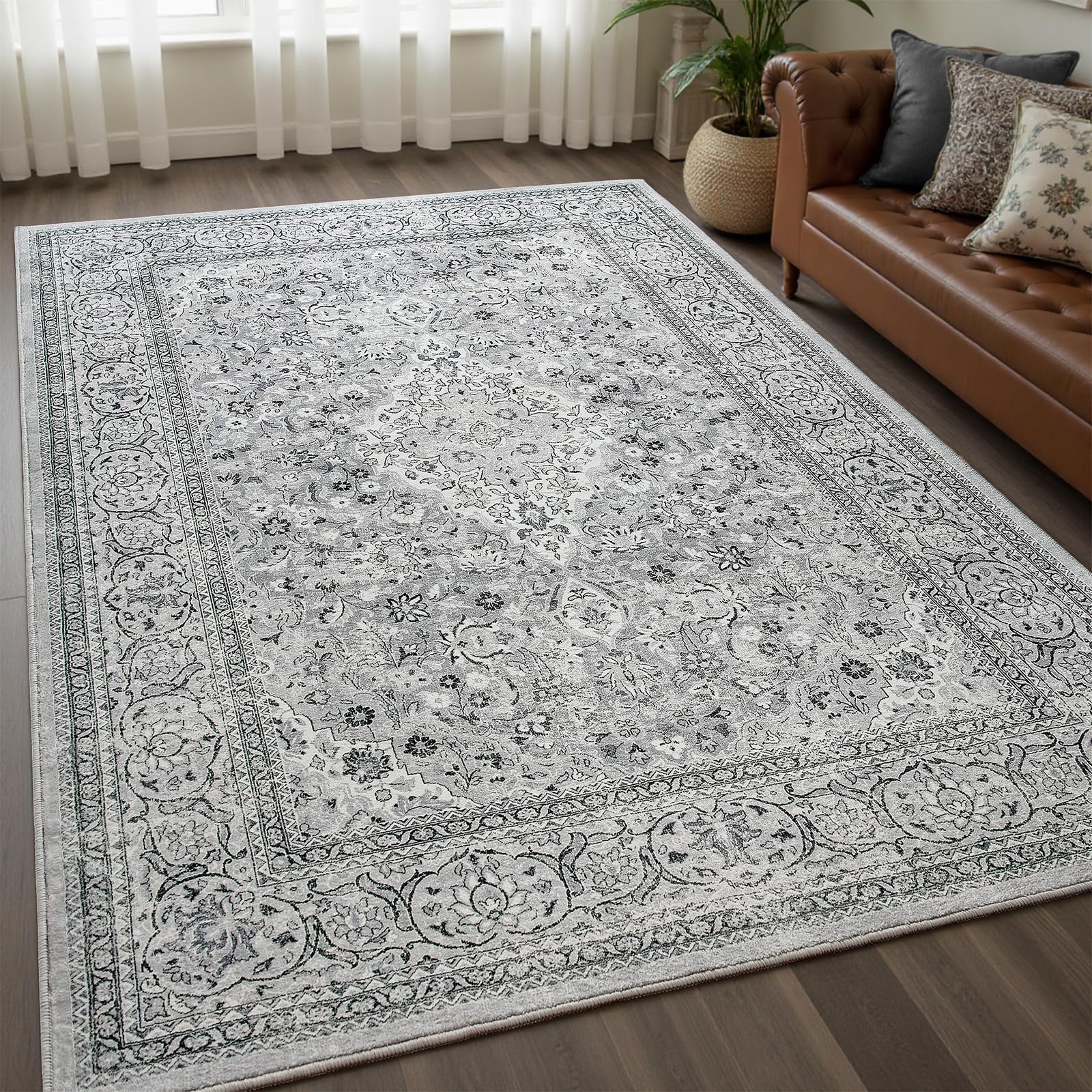 Goideal 4x6 washable gray rug with non slip backing for safe daily use.