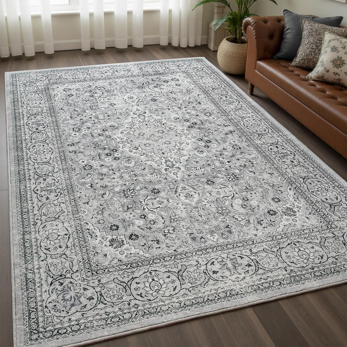 Goideal 4x6 washable gray rug with non slip backing for safe daily use.