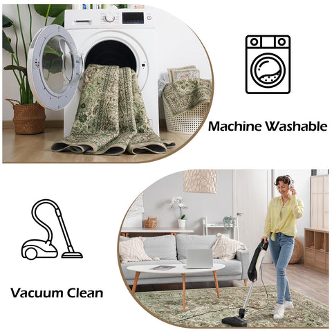 Goideal 4x6 Sage Green Washable Rug low pile makes vacuuming easy.