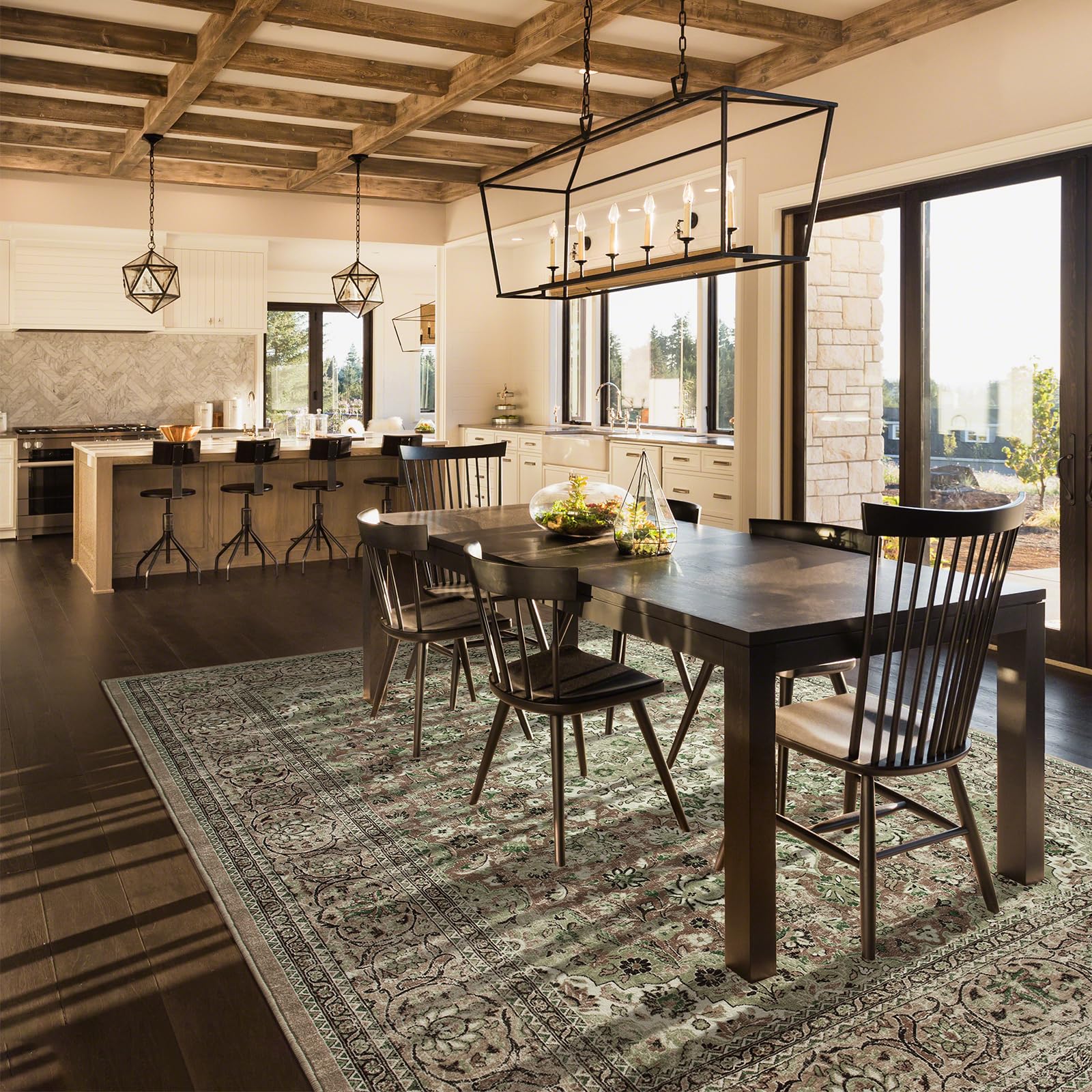 Goideal 4x6 Sage Green Washable Rug with non-slip backing keeps it securely in place.