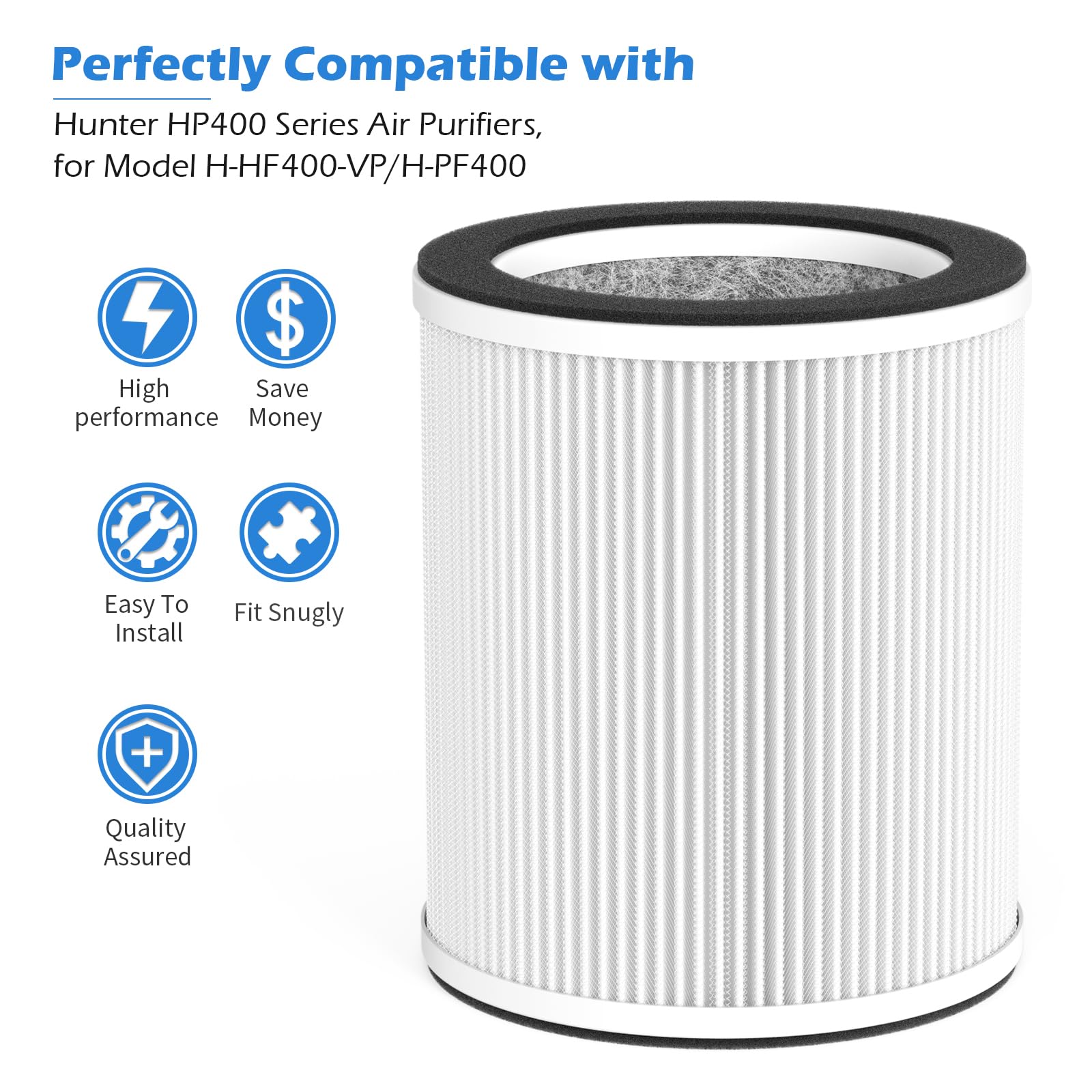 GoKBNY HP400 replacement filters closeup; high-efficiency filtration for cleaner indoor air.