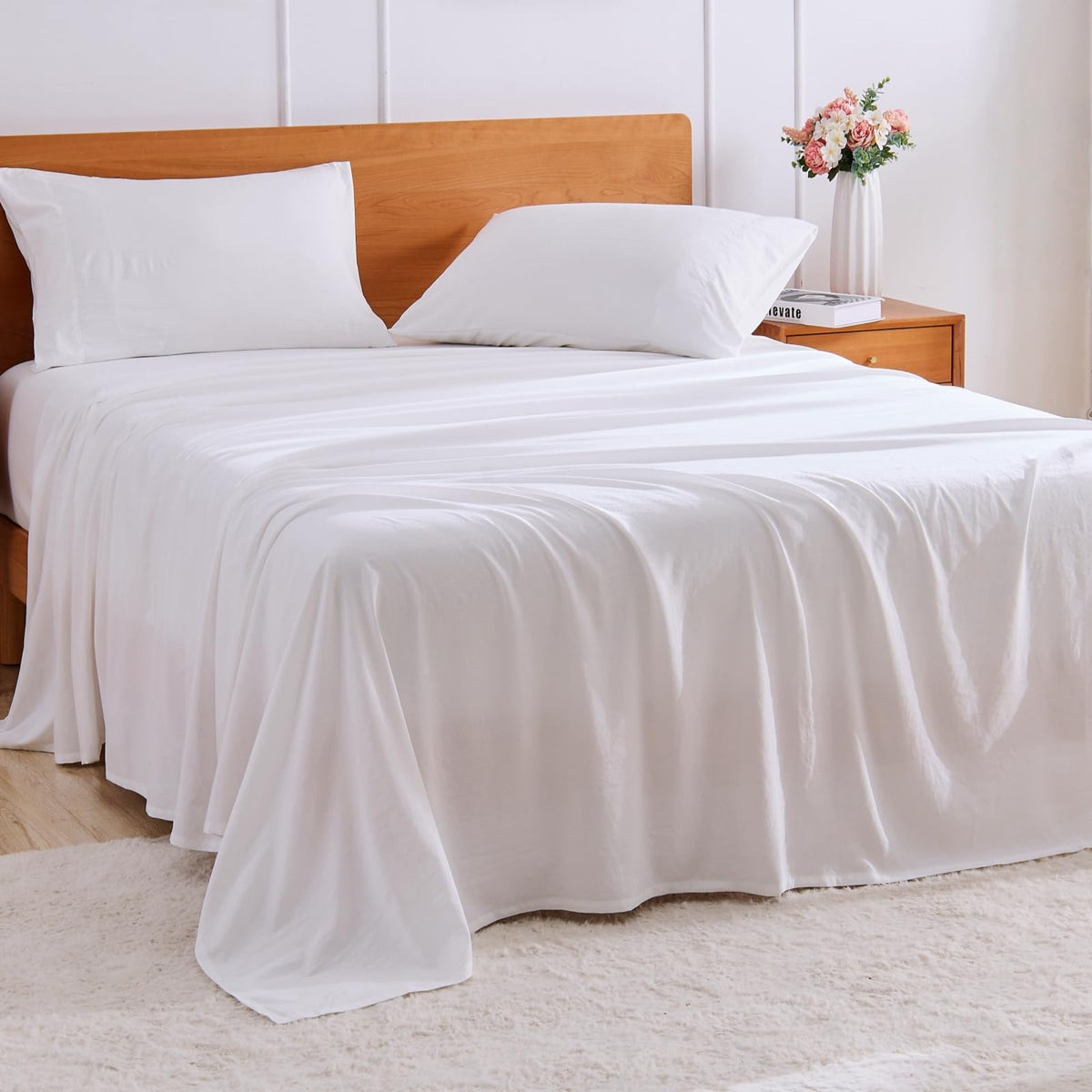 GOKOTTA 4-Pcs King Size Sheets Set on bed for hotel-like comfort.