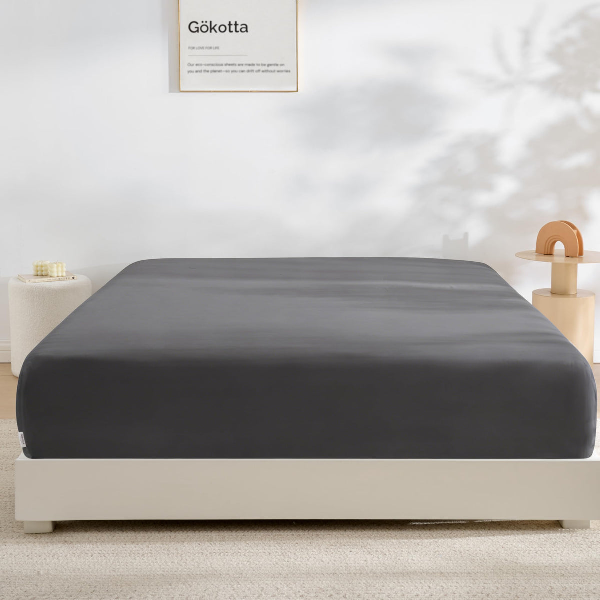 Gokotta bamboo rayon king fitted sheet in dark grey for cool-night comfort