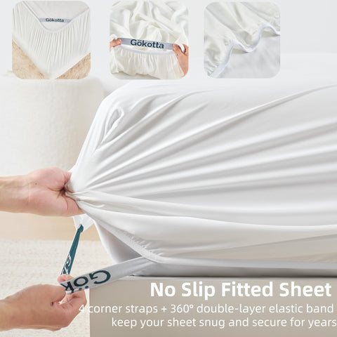 GOKOTTA elastic corner straps keep the fitted sheet in place.