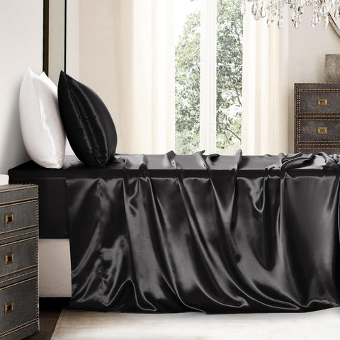 GOLAL bedroom scene with black satin sheets for a stylish look
