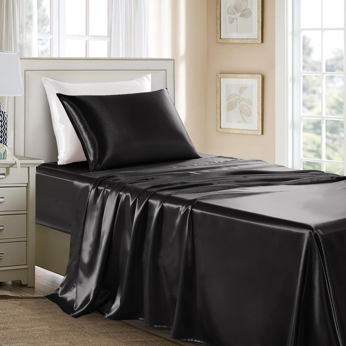 GOLAL satin sheets twin 3pc set with silky texture for a smooth night