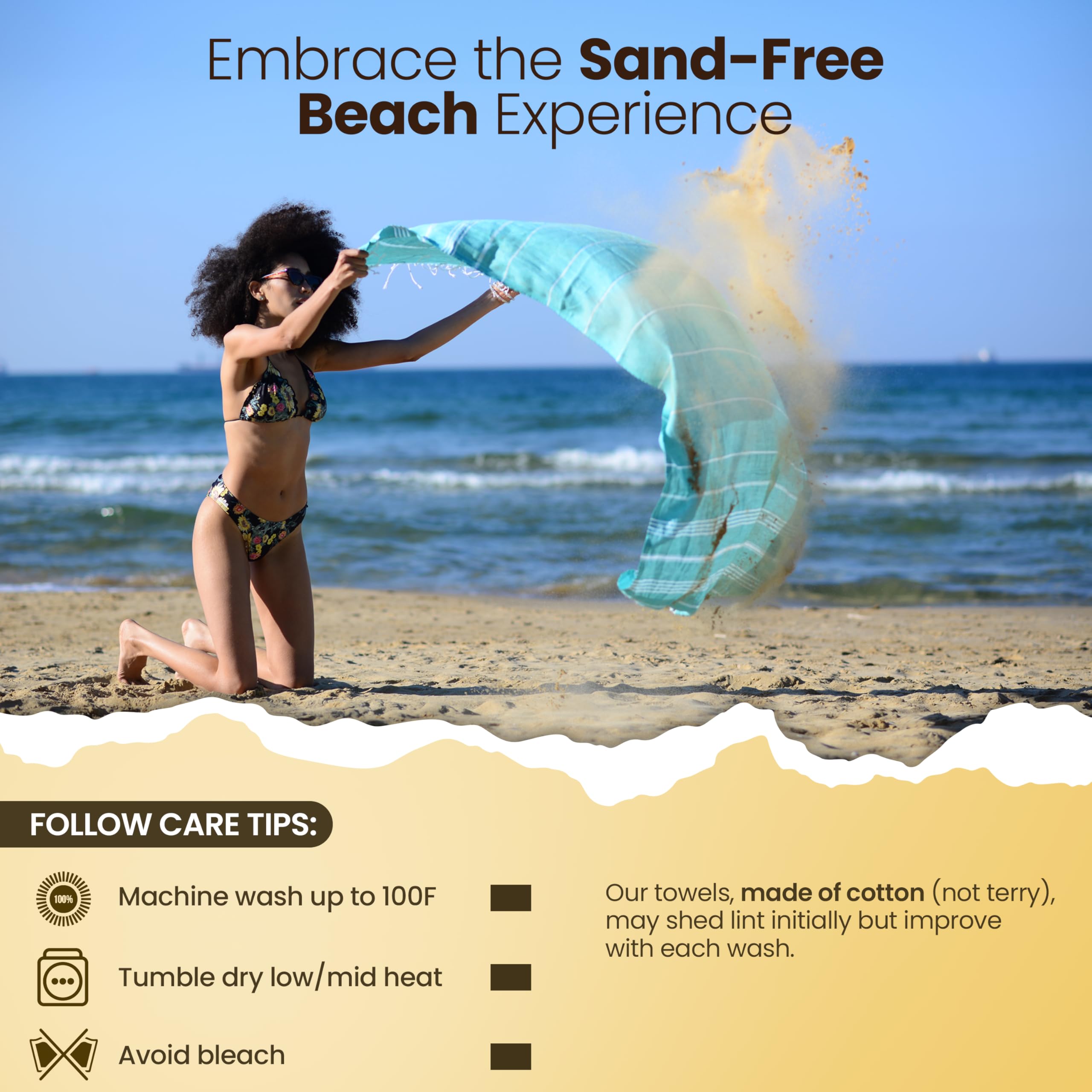 Gold Case Lycia sand-free design keeps you comfortable on shorelines.