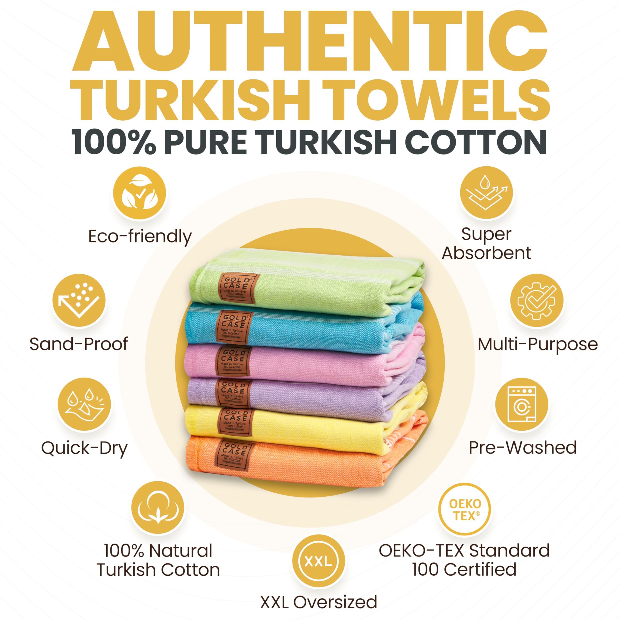 Gold Case Lycia oversized 70x38 inch towels for full wrap after sun.