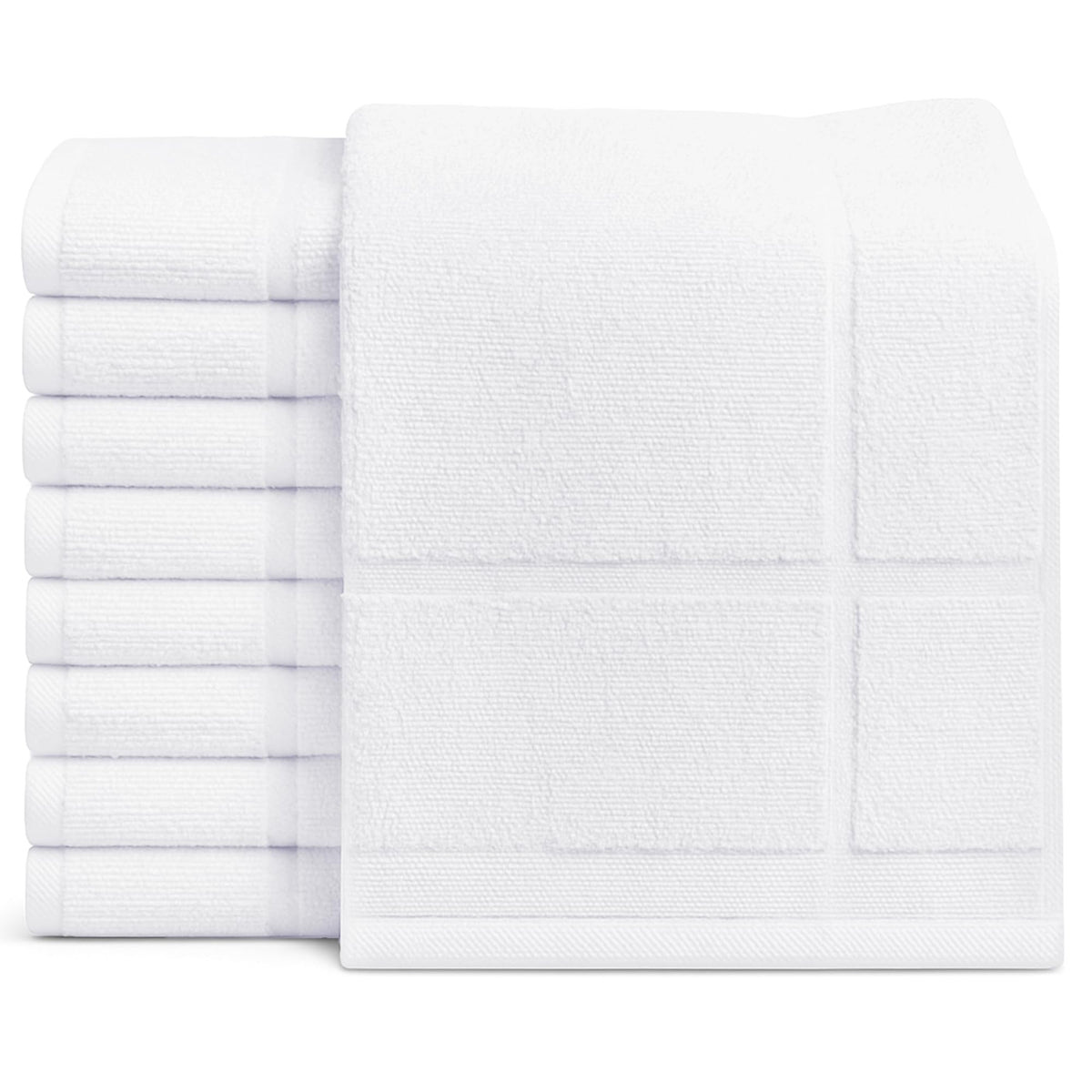 Gold Textiles 12-pack white bath mats, 20x30 inches, plush and quick-drying for hotels.