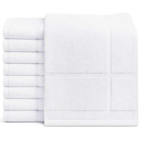 Gold Textiles 12-pack white bath mats, 20x30 inches, plush and quick-drying for hotels.