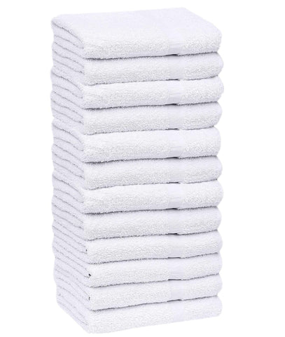 GOLD TEXTILES 12-pack white towels flatlay showing 15x25 size for everyday use