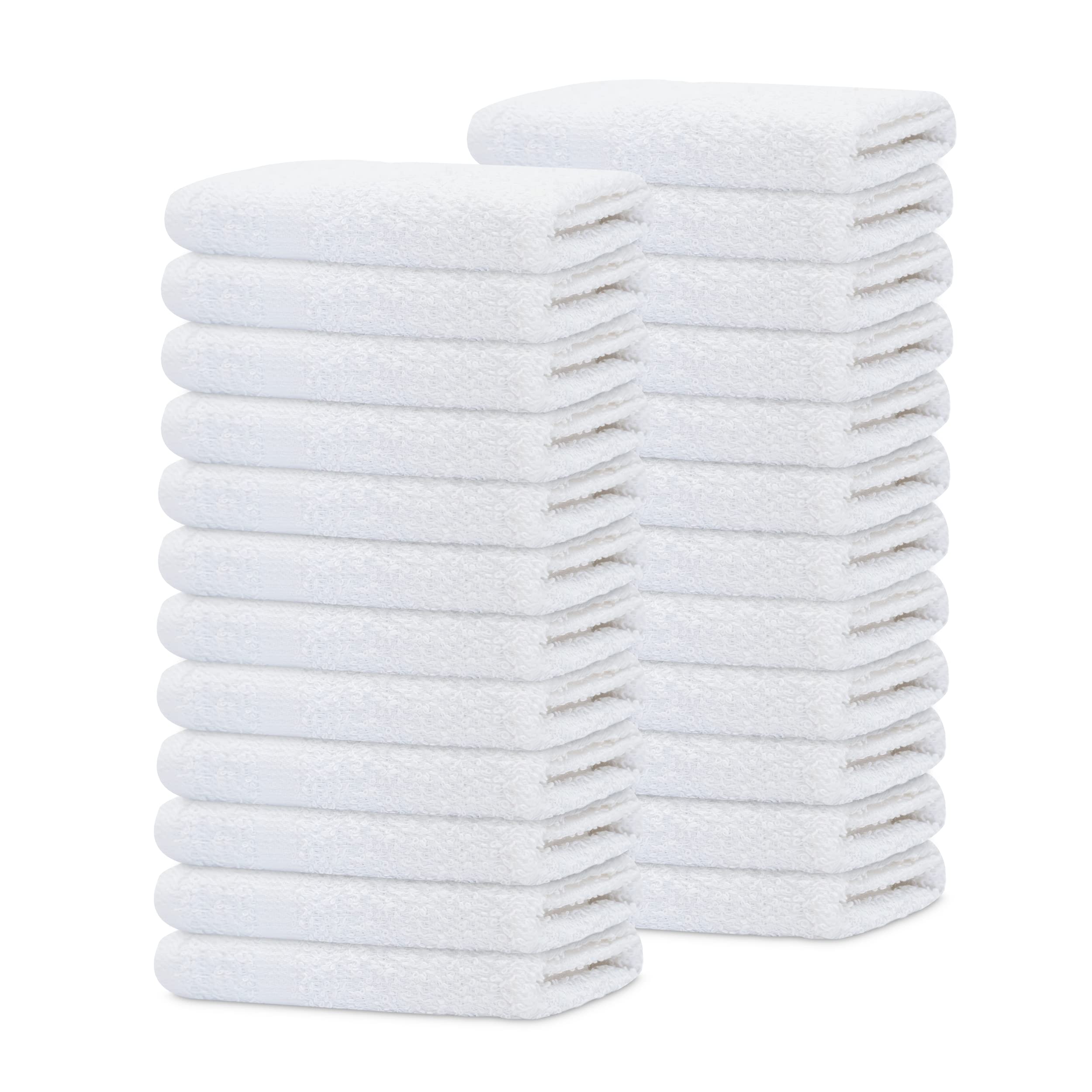 GOLD TEXTILES reusable white washcloths that replace disposable towels.