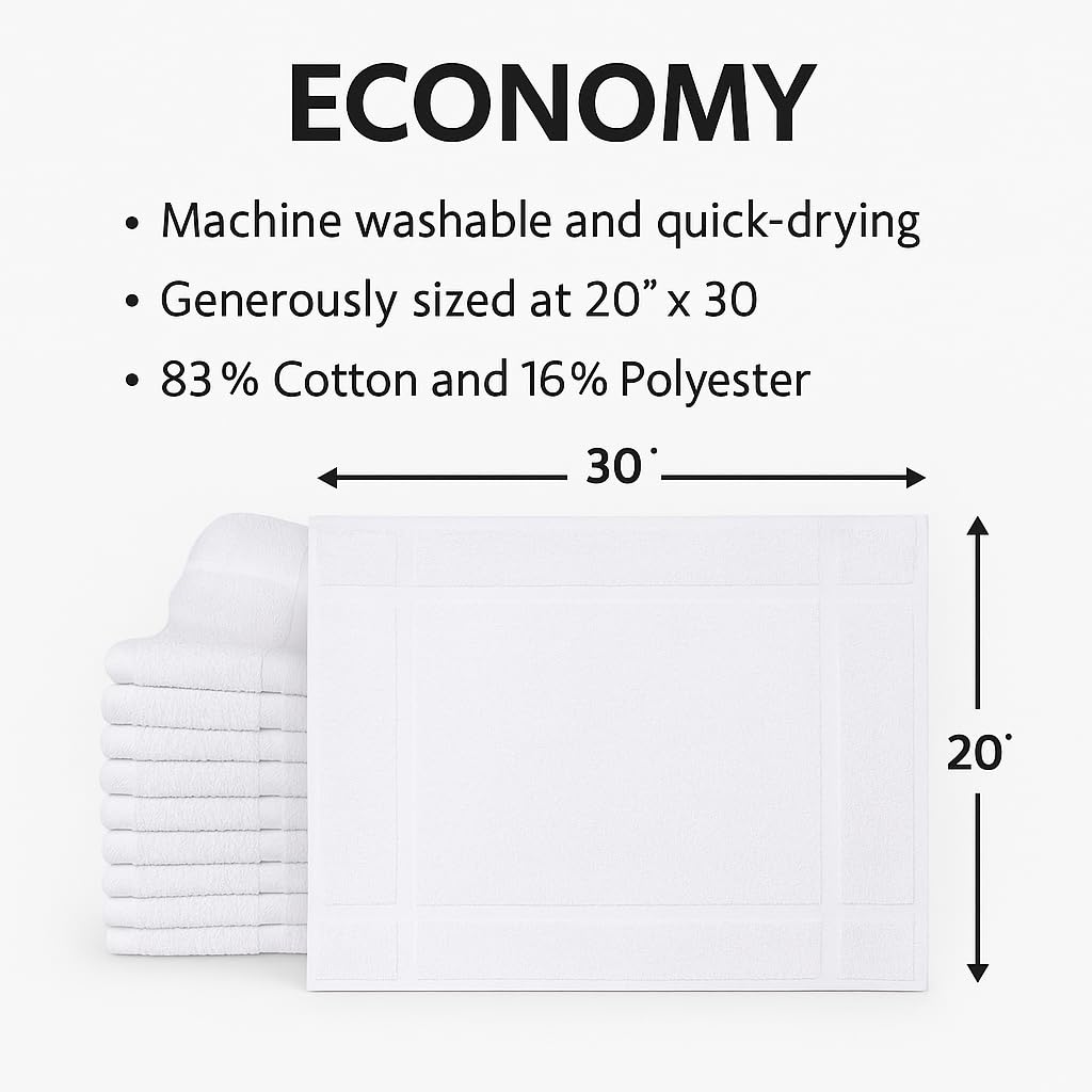 Gold Textiles white bath mat with border detail, 20x30, clean hotel-inspired look.